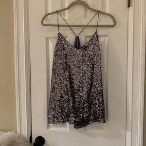 Express Sequined Silver Gray Top